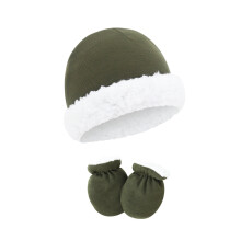 Ensemble bonnets et gants assortis pour nouveau-né,-Vert armée