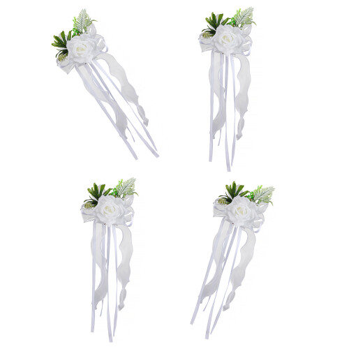 Set of 4 Artificial Wedding Car Rose Decorations-White
