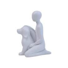 Detailed Resin Ornament Human and Pet Dog Statue-White BY25090
