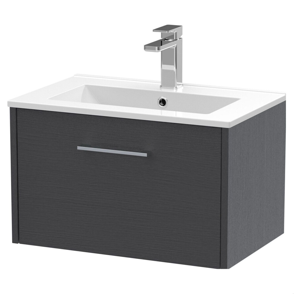 Balterley Winshill Contemporary 1 Drawer Wall Hung Vanity Unit With Minimalist Basin, Woodgrain Dark Grey, 600Mm