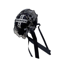 Unique Lace Fascinator Hat Dark Ribbon For Themed Parties Photo