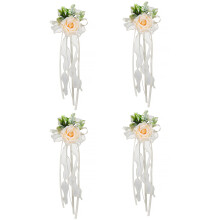 4Pcs Silk Flower Bowknot Auto Decoration Wedding-Champagne