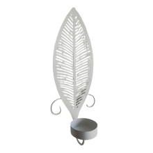 Artistic Metal Candle Support Set Displaying Unique Leaf-White