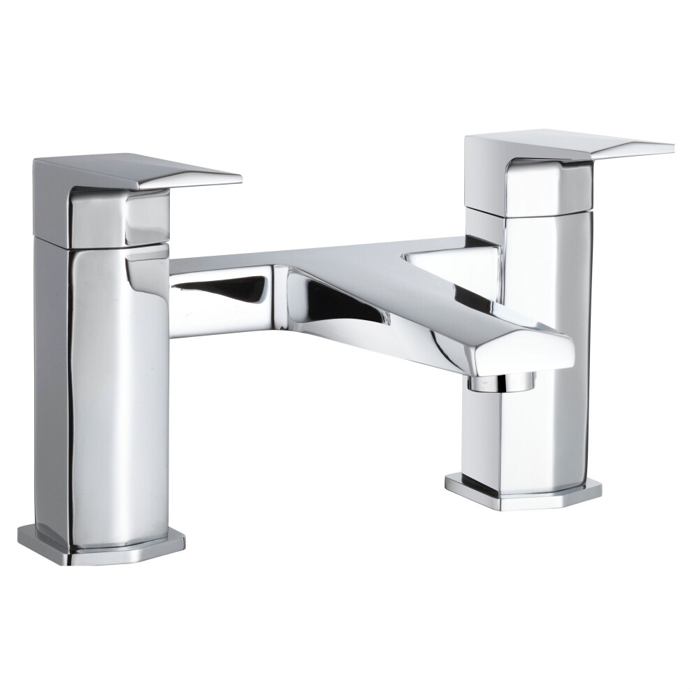 Balterley Swynfen Luxury Square Deck Mounted Bath Filler Tap, Dual Lever Mixer with Waterfall Spout - Chrome Finish