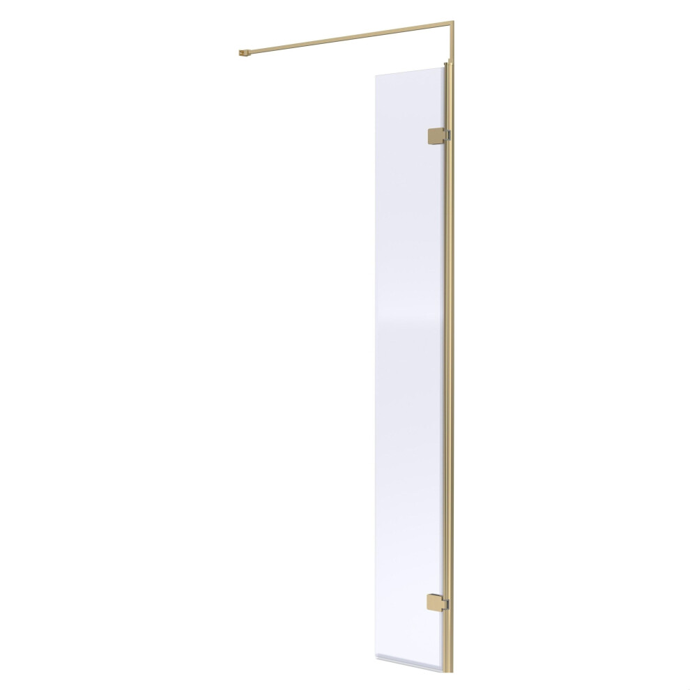 Balterley Drakelow Contemporary Bathroom 8Mm Glass Wetroom Swing Screen With Support Bar, Brushed Brass, 1950 X 322 X 27Mm 5056817762148
