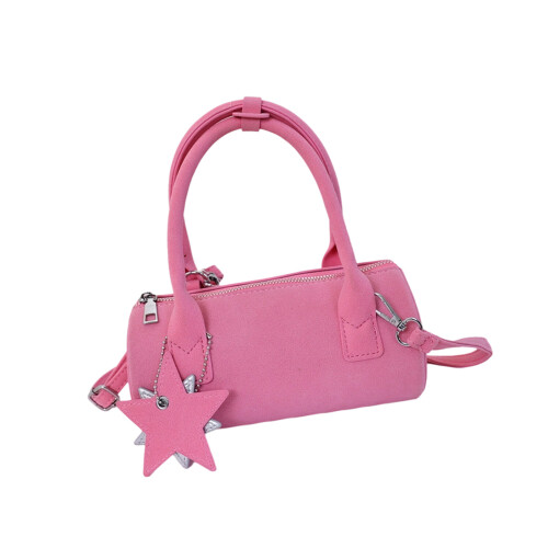 Sac à main élégant en PU de couleur unie, avec sangle-Rose
