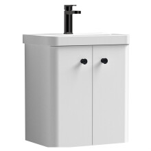 Balterley Flashbrook Modern Bathroom Wall Hung 2 Door Vanity Unit Basin, Gloss White/Matt Black, 479mm