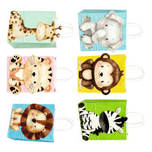 Set Of 6 Assorted Jungle Animal Gift Bags Perfect For Childrens