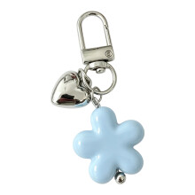 Leuke stijl zilveren hart sleutelhanger met bloem charme-Blauw