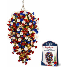 (With Light-1pc, -) Ceste appese patriotiche fiori artificiali rosso bianco blu per esterno