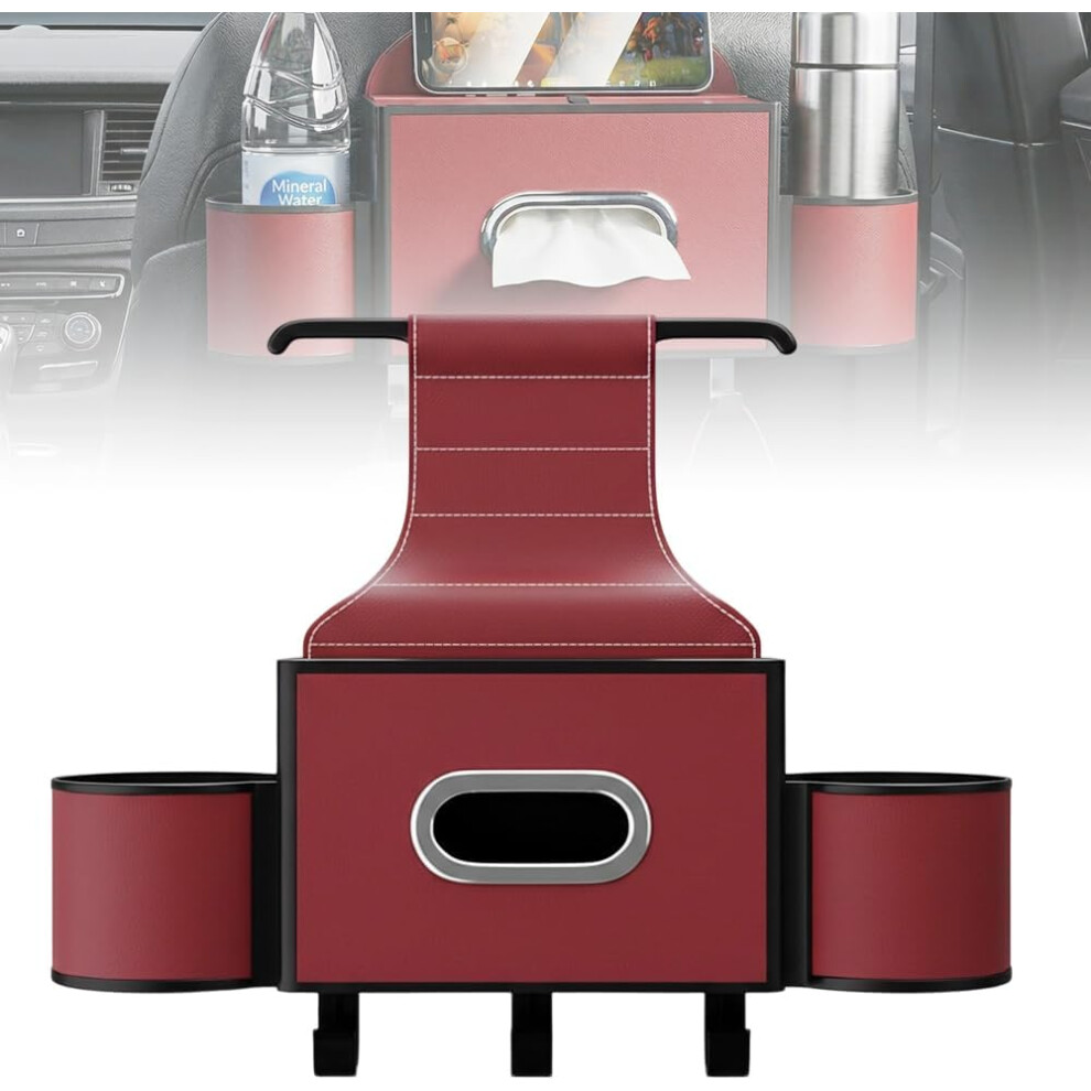 (A - ) 3-In-1 Car Backseat Organiser With Cup Holder, Tissue Box & Trash Bin Red 5437706762508