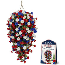(Without Light-1pc, -) Ceste appese patriotiche fiori artificiali rosso bianco blu per esterno