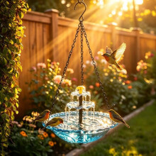 (Blue, -) Fântână cu apă solară pentru băi păsări suspendată, cascadă – Decor apă relaxant în grădină