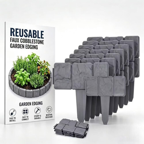 (Black, -) Φράχτης κήπου 2026 απομίμηση πέτρας, χωρίς σκάψιμο - Διαχωριστικό κήπου
