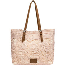(Champagne, -) Bolsa Ombro de Renda Vintage, Fecho Beijo para Mulher