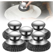 (Scrubber/5pcs, -) Esfregão de Aço com Cabo 2025, Almofadas Substituíveis para Pratos