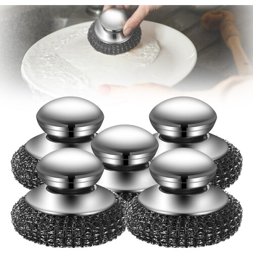 (Scrubber/5pcs, -) Σφουγγάρι μαλλιών ανοξείδωτο 2025 με λαβή - Πλενόμενο