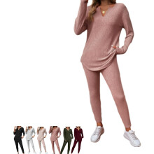 (Brown, X-Large) Conjunto Feminino de 2 Peças, Top e Legging de Malha Felpuda Casual