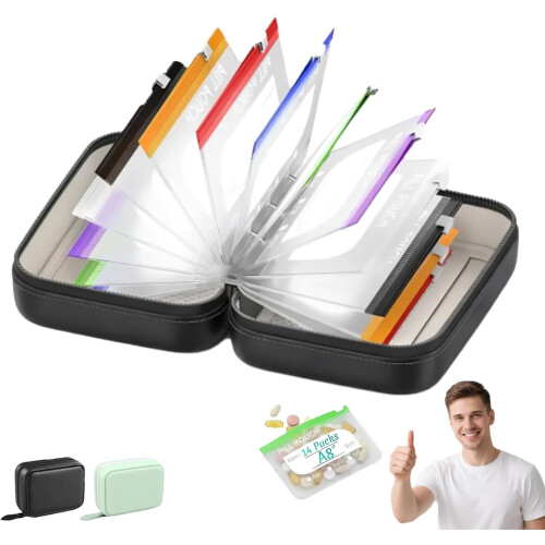 (B, -) Set 14 buste impermeabili portapillole A8, codifica colore