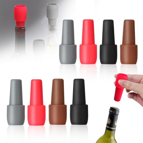 (Mix Color/8PCS, -) Bouchon vin silicone upgradé 2025, réutilisable