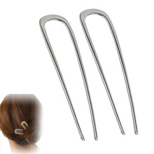 (Silver 2PCS, -) Grampo de Cabelo Francês em U, Palitos para Mulher