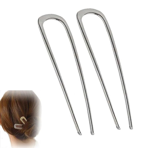 (Silver 2PCS, -) Γαλλική καρφίτσα μαλλιών σχήματος U - Τσουγκράνα μαλλιών