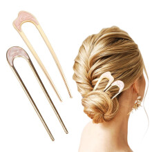 (Pink 2PCS, -) Grampo de Cabelo Francês em U, Palitos para Mulher