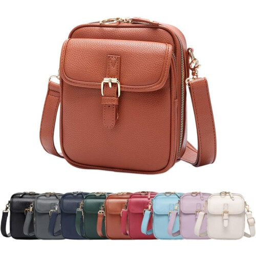 (Brown, -) Ρετρό δερμάτινη τσάντα crossbody, μεγάλη χωρητικότητα - Αντικλεπτική