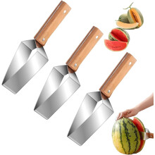 (3pcs, -) Dreieckiger Wassermelonen-Schneider, Edelstahl mit Holzgriff, Melonen-Slicer