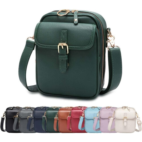 (Dark Green, -) Ρετρό δερμάτινη τσάντα crossbody, μεγάλη χωρητικότητα - Αντικλεπτική