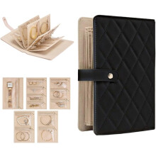 (Black, -) Estuche viaje joyas portátil, bolsa terciopelo con cremallera para pendientes