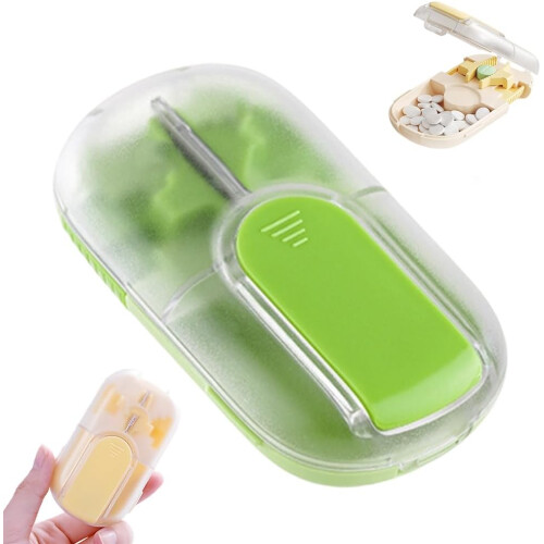 (Green-a/1pcs, -) Φορητός κόφτης & λήψης χαπιών, με ασφαλή λεπίδα - Διαχωριστής χαπιών
