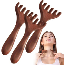 (Dark Brown/3pcs, -) Peine masaje cuero cabelludo guasha 2025, madera púas anchas masajeador