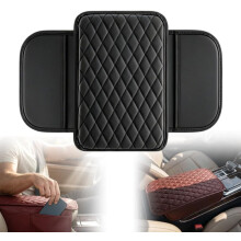 (Black, -) Funda consola central coche cuerina, reposabrazos con almacenaje lateral