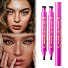 (Caramel brown+Deep chocolate brown, -) 2 Stk 2026 2-i-1 Fregne Pen & Stempel, Vandtæt Naturlig Falsk Fregne Makeup