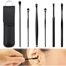 (Black, -) Kit retrait cérumen upgradé, spirale 360 avec étui PU