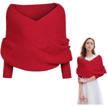 (Red, One Size) Gestrickter Schal mit Ärmeln für Damen, Wickelumhang für Herbst & Winter