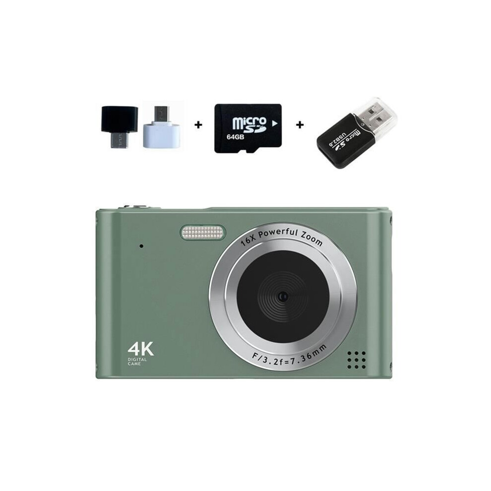 64Gb Ccd Digital Camera For Children And Students With 16X Zoom, 2.4-Inch Screen, 4K Resolution Digital Camera Green 9149891802407