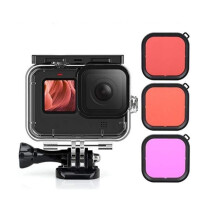 Waterdichte behuizing (45M) voor GoPro Hero 9 Black actiecamera, beschermhoes met snelsluiting voor mobiele telefoon en schroeven + 3 filters