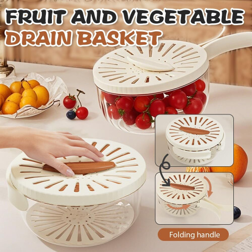 (White 2pcs, -) Μπολ πλυσίματος φρούτων 2 σε 1, με αναδιπλούμενη λαβή - Σφραγισμένο 1