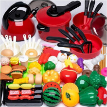Keukenaccessoires voor kinderen, speelgoed voor rollenspel met kookgerei, inclusief potten en pannen en speelgoedeten (81 stuks)
