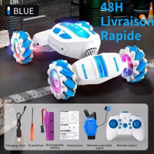 Op afstand bestuurbare terreinwagen, 4WD met handbediening, muziek en lichtjes, cadeau voor jongens van 5-12 jaar, blauw