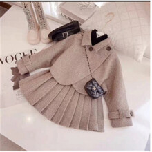 (Jacket + skirt, 130) Spring girls' woolen suit jacket, pleated short skirt two-piece set for little girls, cotton and thickening, western style