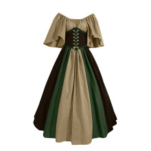 Womens kostuum middeleeuwse jurk met korset Halloween-Kaki M