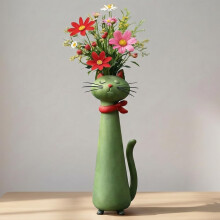 (Green, -) Handgefertigte skurrile Katzenvase für Blumen, verspielter Kitty Pflanzer für Schreibtisch