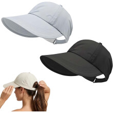 (C, -) UPF zonnebescherming baseball pet voor dames – extra brede rand met paardenstaartgat
