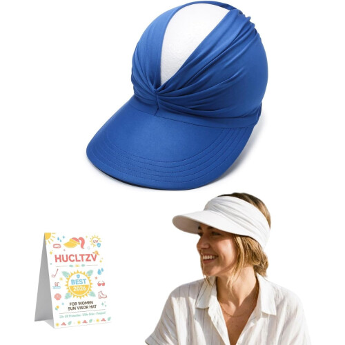 (Royal Blue, One Size) Γυναικείο καπέλο visor φαρδύ γείσο UV50+ - Για παραλία & γκολφ