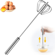 (12 Inch - Single, -) 2025 Edelstahl halbautomatischer Schneebesen, Handdrück-Eiermischer