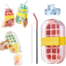 (Pink, -) 2-in-1 Eiswürfel Flasche, Silikon Wasserflasche Eiswürfelform mit Strohhalm