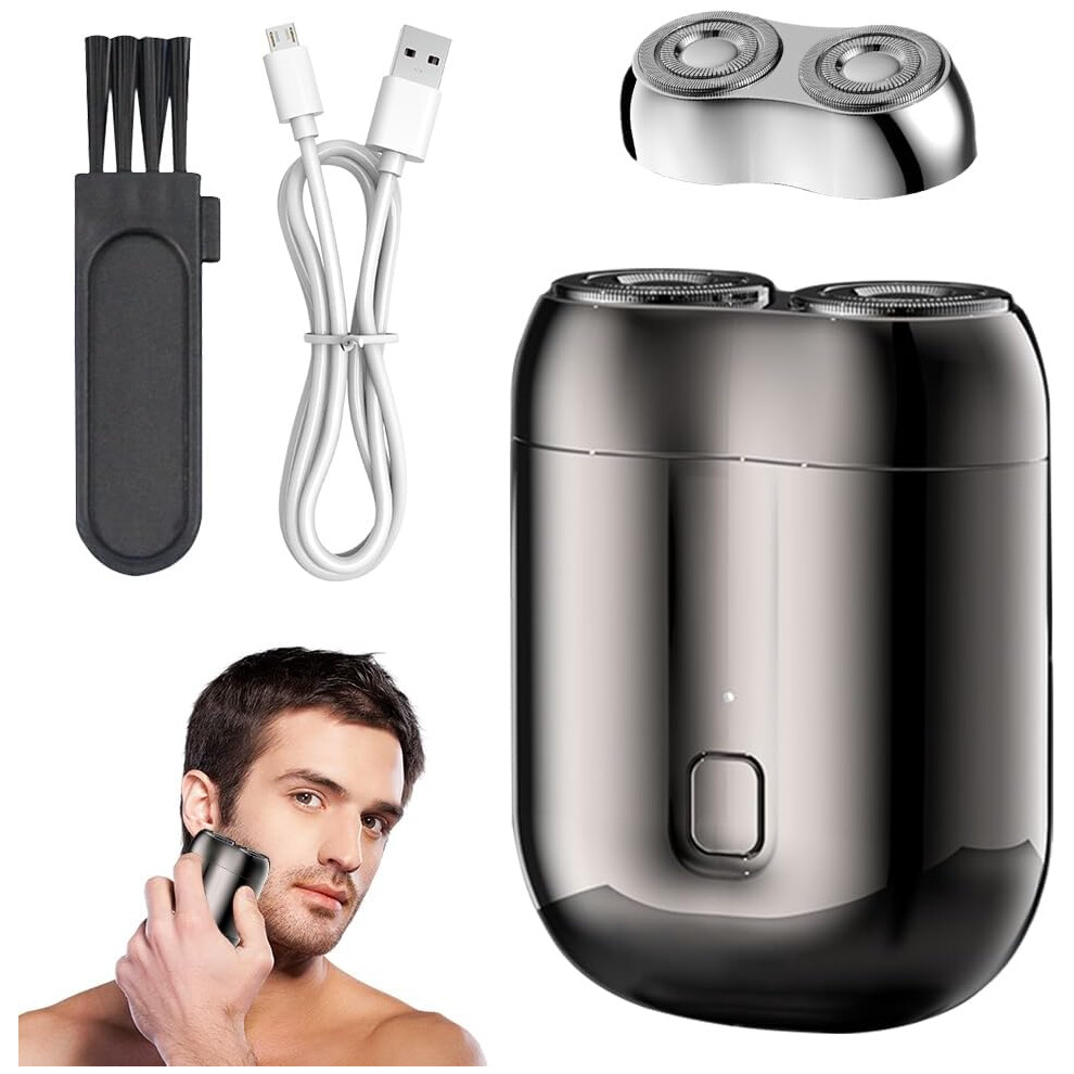 Oimg (Gray+Head, -) New Model Mini Dual-Head Electric Shaver, Men's Rechargeable Pocket Shaver